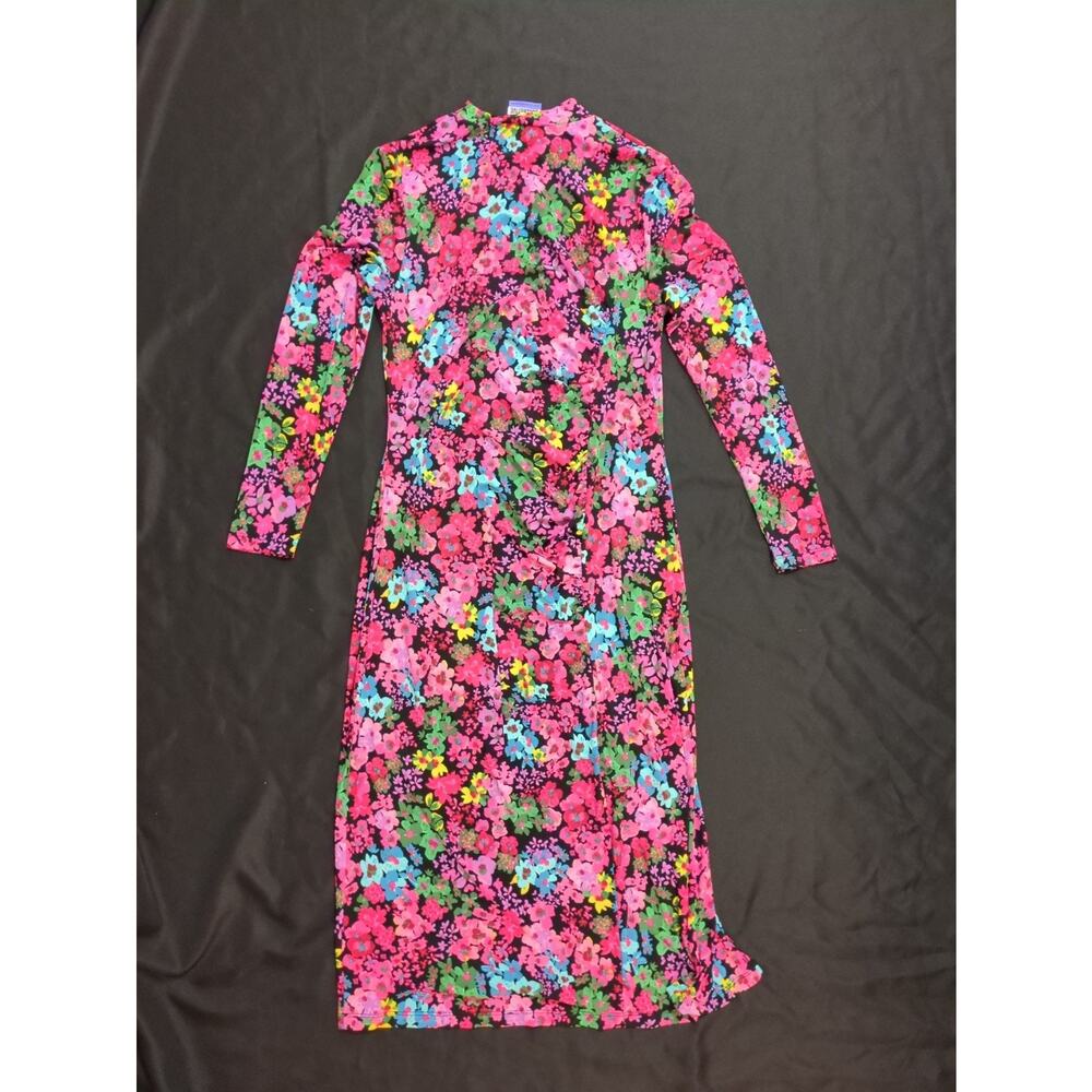 FUTURE COLLECTIVE Floral Long Sleeve Mock Neck XL Dress Kalana Barfield Brown - Picture 10 of 11
